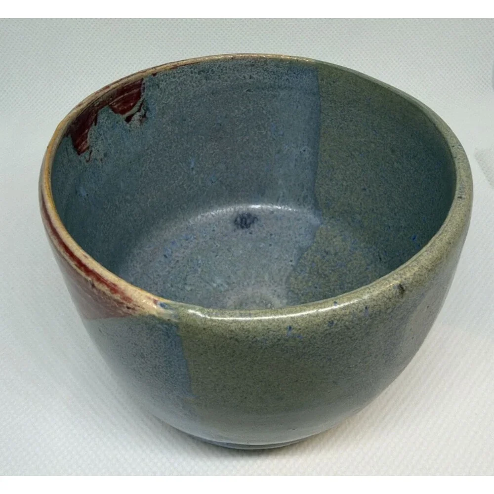 Handmade Studio Pottery Matcha Tea Bowl Chawan Signed Tri-Color Drip Glaze